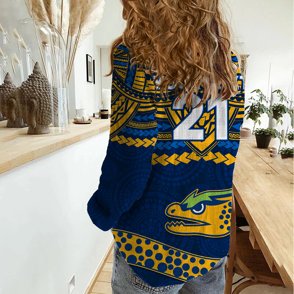 Custom Eels Rugby Women Casual Shirt Polynesian and Aboriginal Vibe - Vibe Hoodie Shop