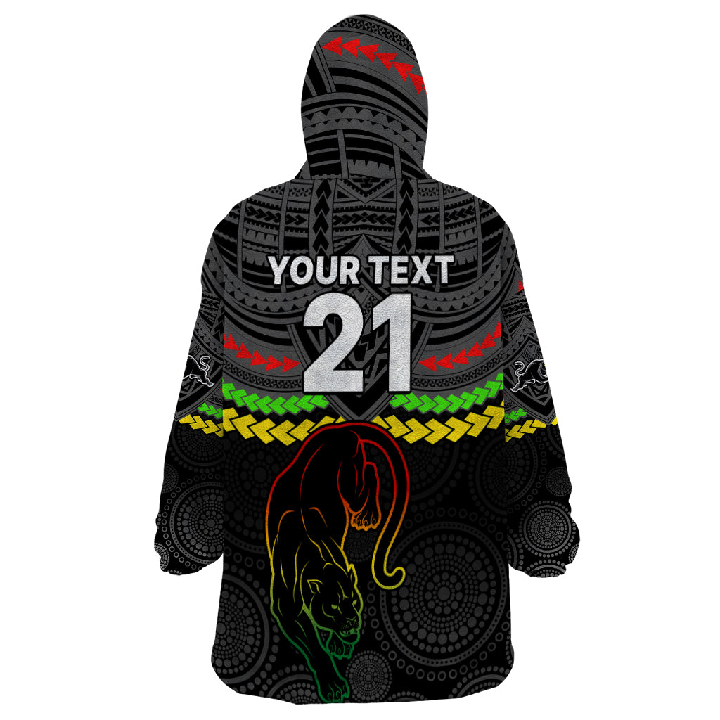 Custom Panthers Rugby Wearable Blanket Hoodie Polynesian and Aboriginal Vibe - Vibe Hoodie Shop