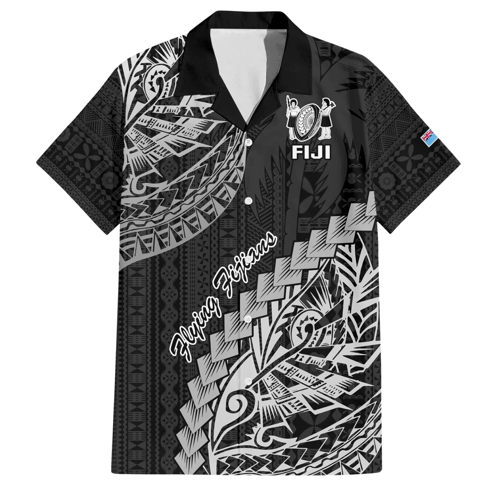Fiji Rugby Hawaiian Shirt Kaiviti Fijian Tribal World Cup Black - Vibe Hoodie Shop