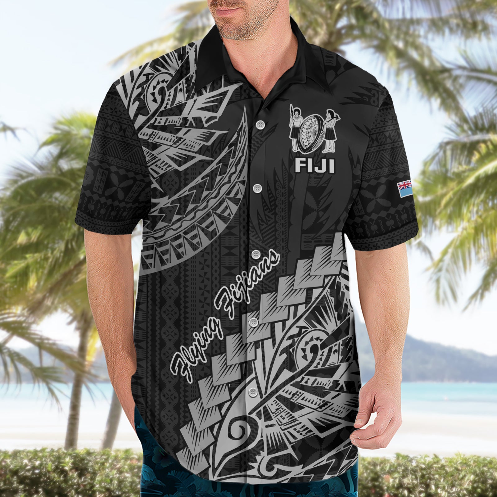 Fiji Rugby Hawaiian Shirt Kaiviti Fijian Tribal World Cup Black - Vibe Hoodie Shop