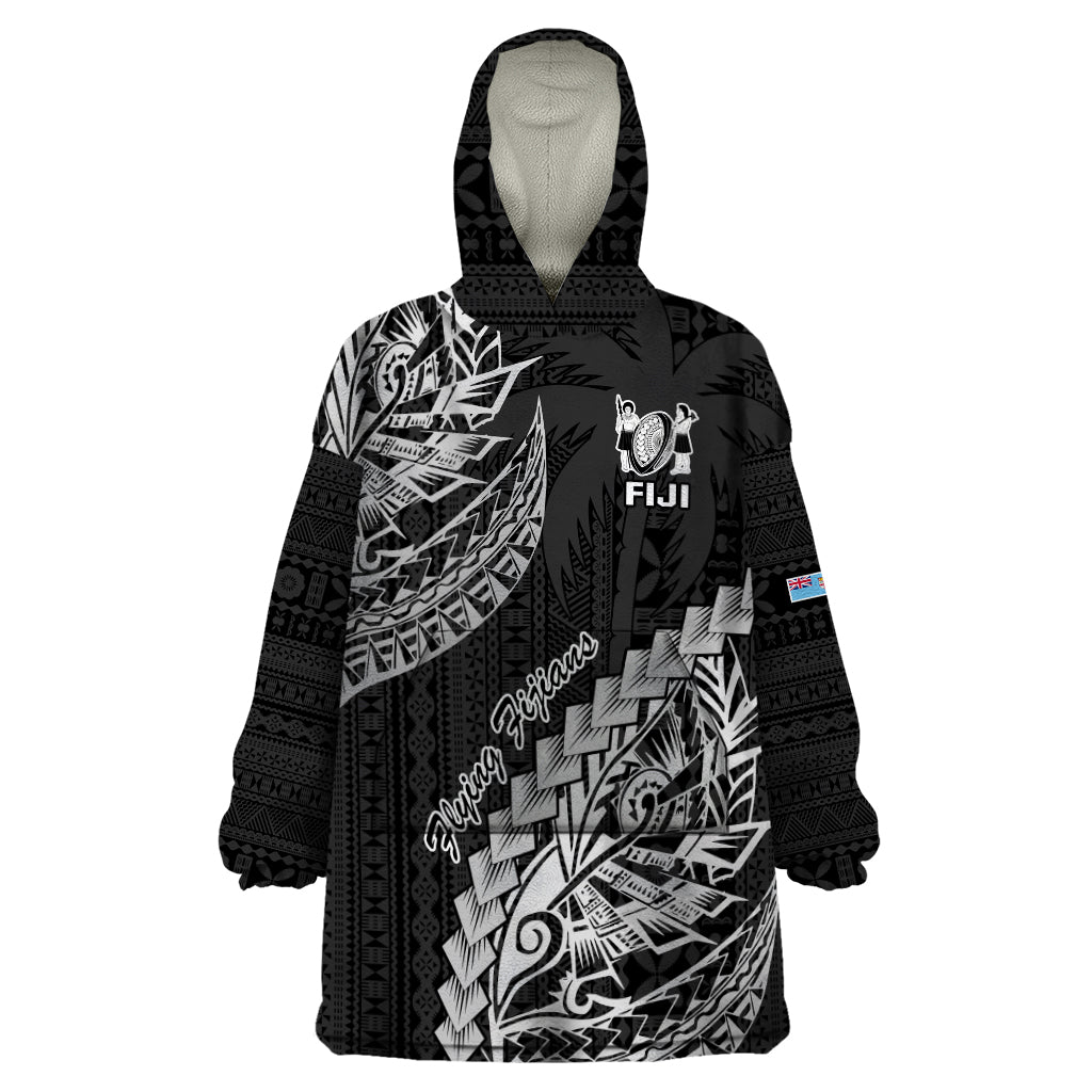 Fiji Rugby Wearable Blanket Hoodie Kaiviti Fijian Tribal World Cup Black - Vibe Hoodie Shop