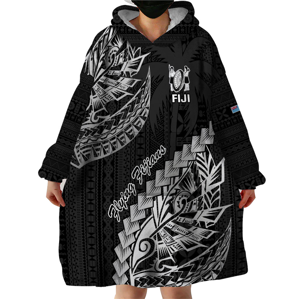 Fiji Rugby Wearable Blanket Hoodie Kaiviti Fijian Tribal World Cup Black - Vibe Hoodie Shop