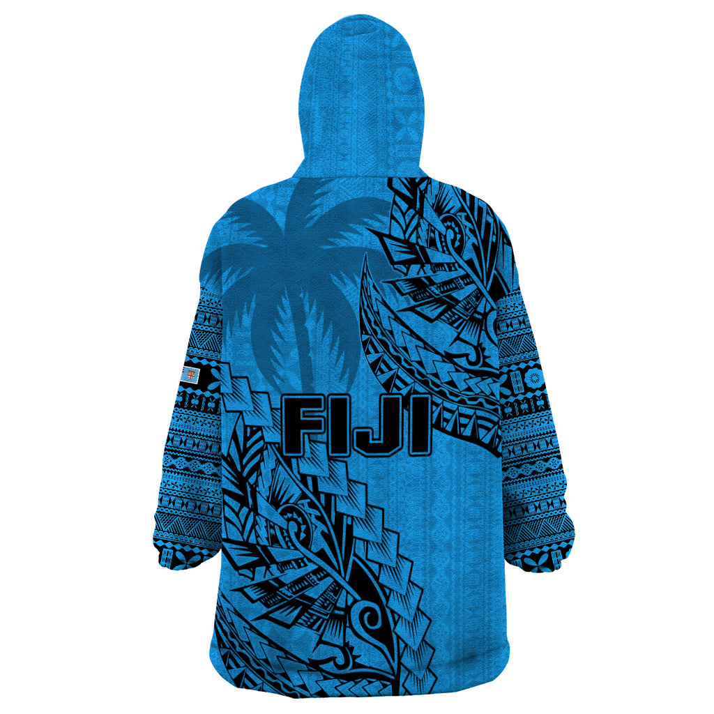 Fiji Rugby Wearable Blanket Hoodie Kaiviti Fijian Tribal World Cup Blue No1 - Vibe Hoodie Shop