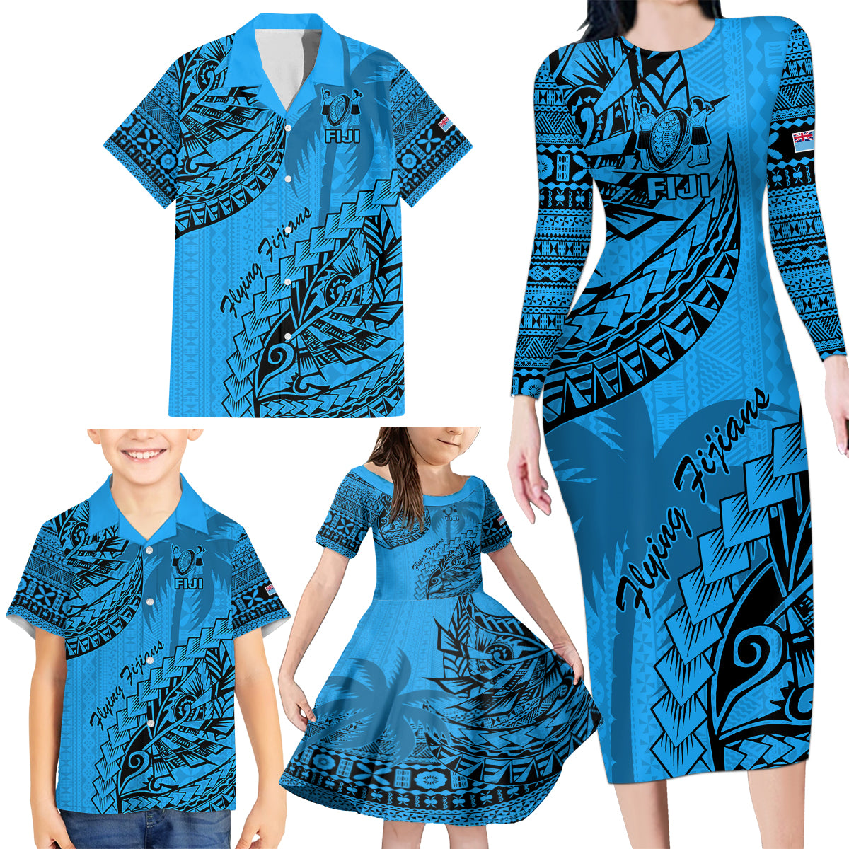 custom-fiji-rugby-family-matching-long-sleeve-bodycon-dress-and-hawaiian-shirt-kaiviti-fijian-tribal-world-cup-blue-no1