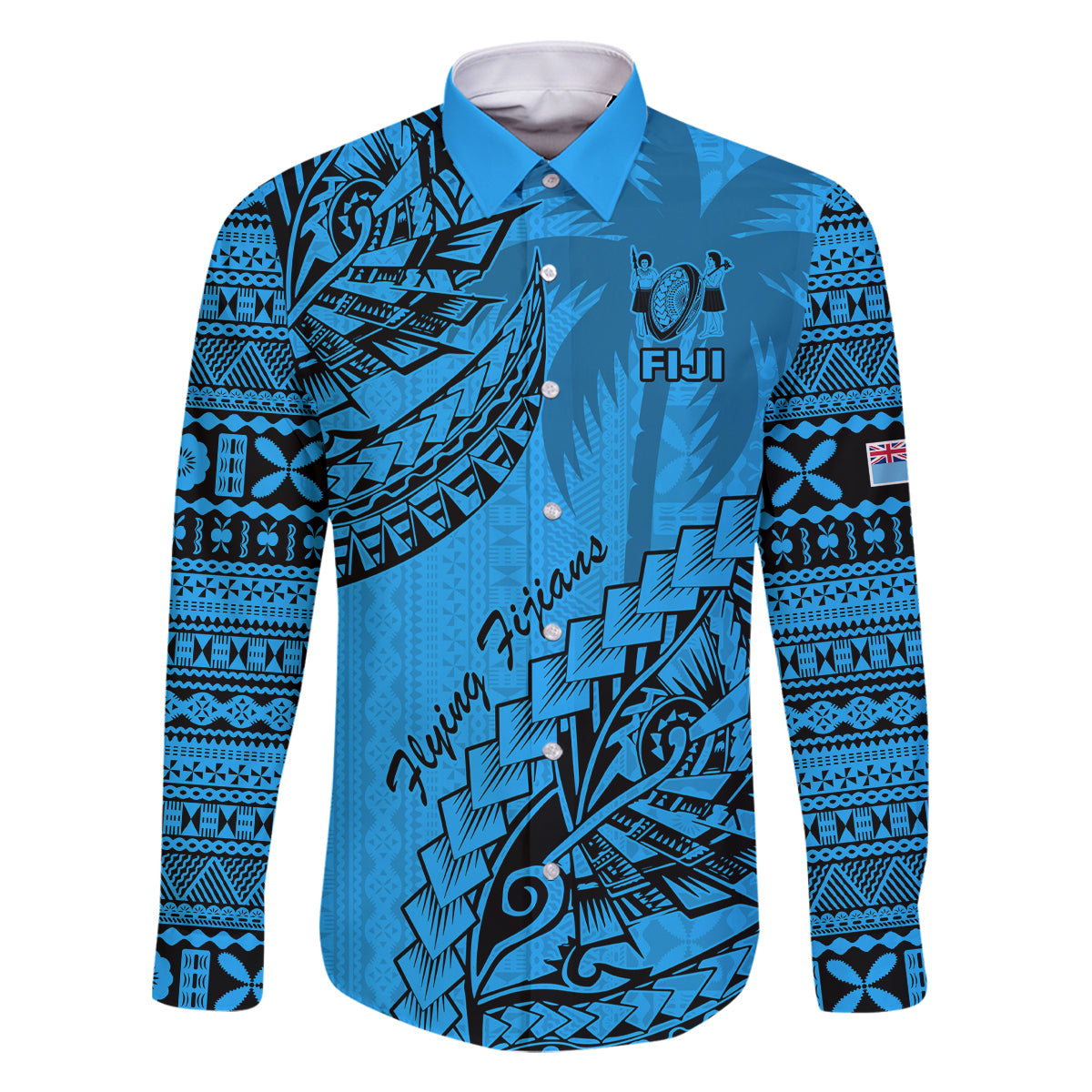 custom-fiji-rugby-family-matching-long-sleeve-bodycon-dress-and-hawaiian-shirt-kaiviti-fijian-tribal-world-cup-blue-no1