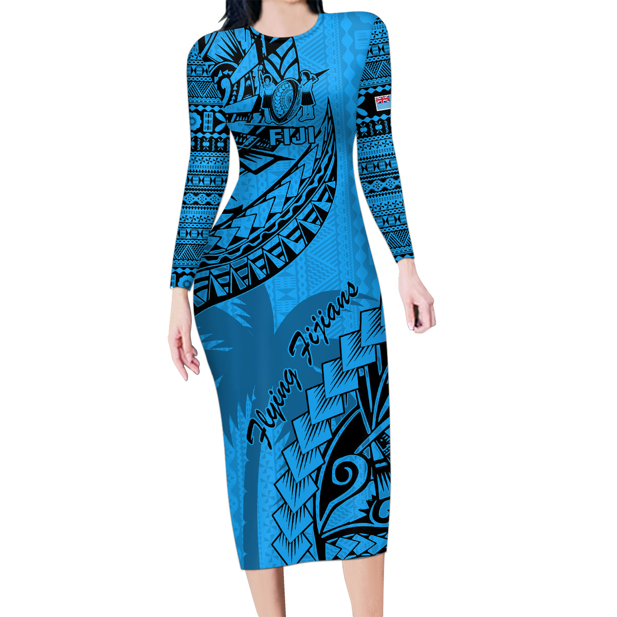 custom-fiji-rugby-family-matching-long-sleeve-bodycon-dress-and-hawaiian-shirt-kaiviti-fijian-tribal-world-cup-blue-no1