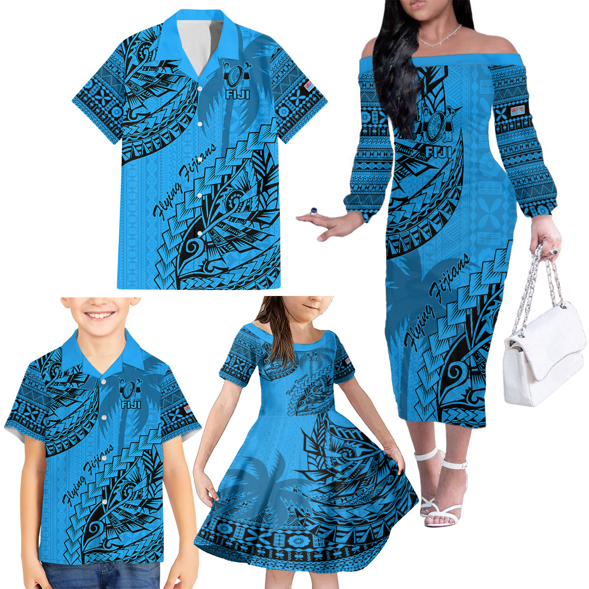 custom-fiji-rugby-family-matching-off-shoulder-long-sleeve-dress-and-hawaiian-shirt-kaiviti-fijian-tribal-world-cup-blue-no1