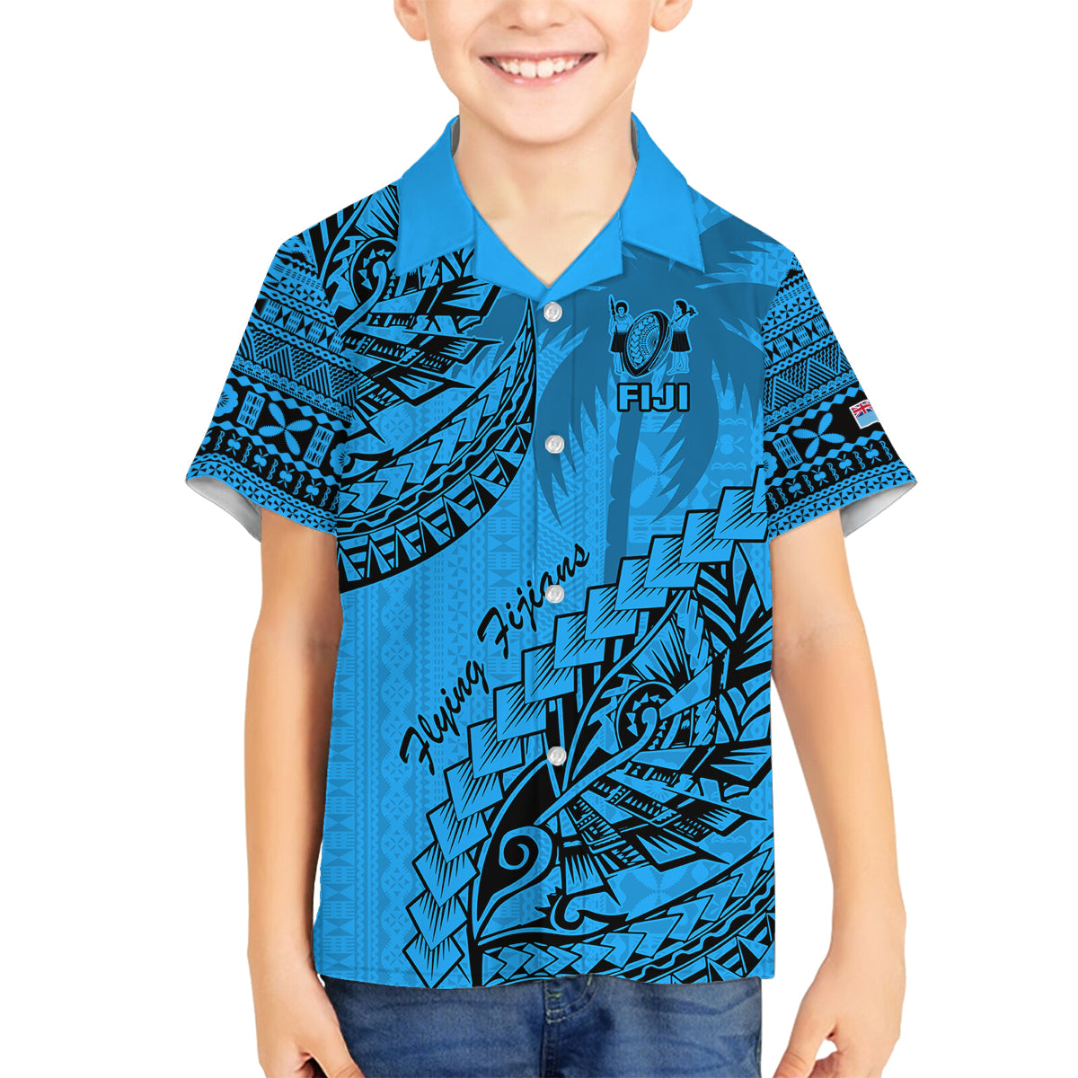 custom-fiji-rugby-family-matching-off-shoulder-short-dress-and-hawaiian-shirt-kaiviti-fijian-tribal-world-cup-blue-no1