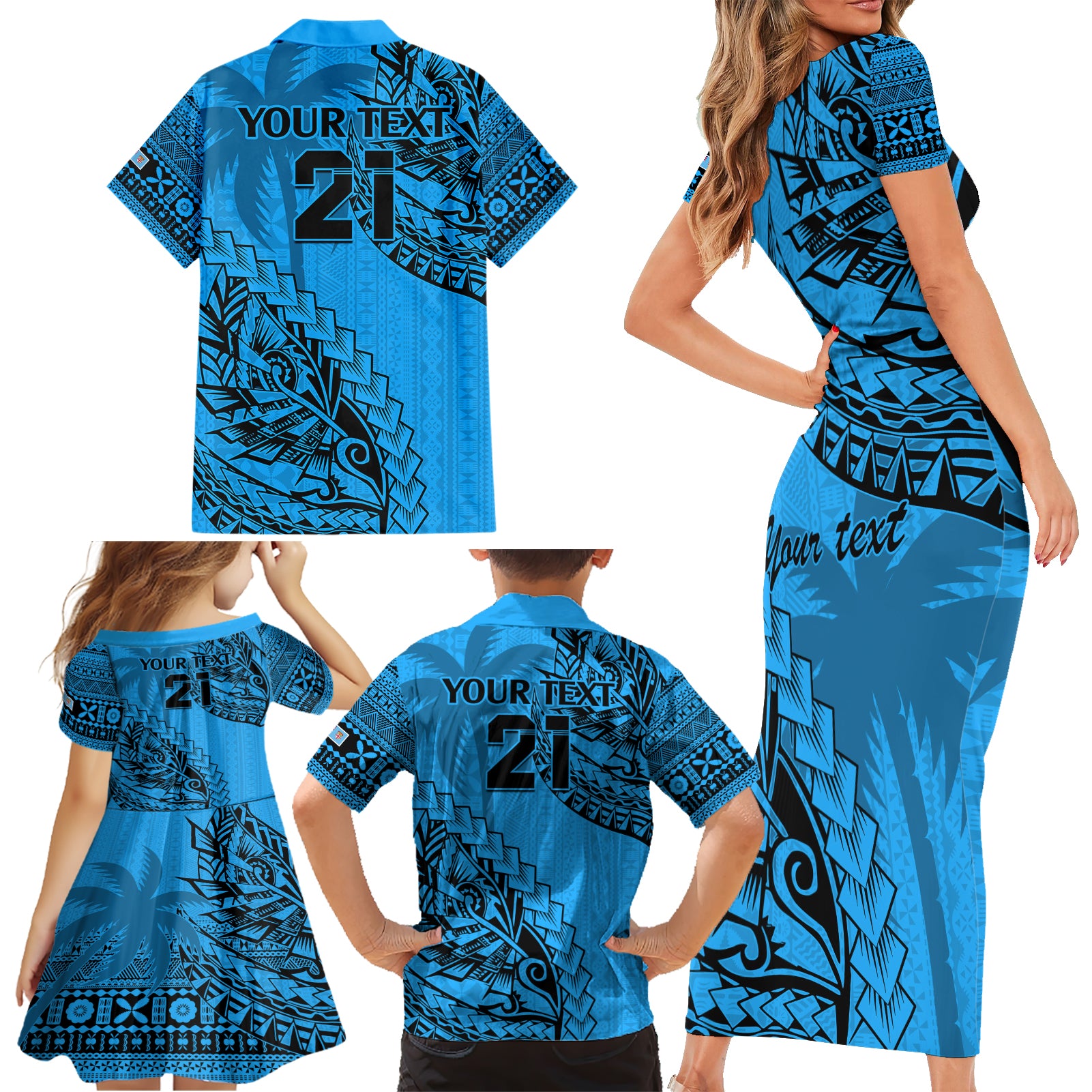 custom-fiji-rugby-family-matching-short-sleeve-bodycon-dress-and-hawaiian-shirt-kaiviti-fijian-tribal-world-cup-blue-no1