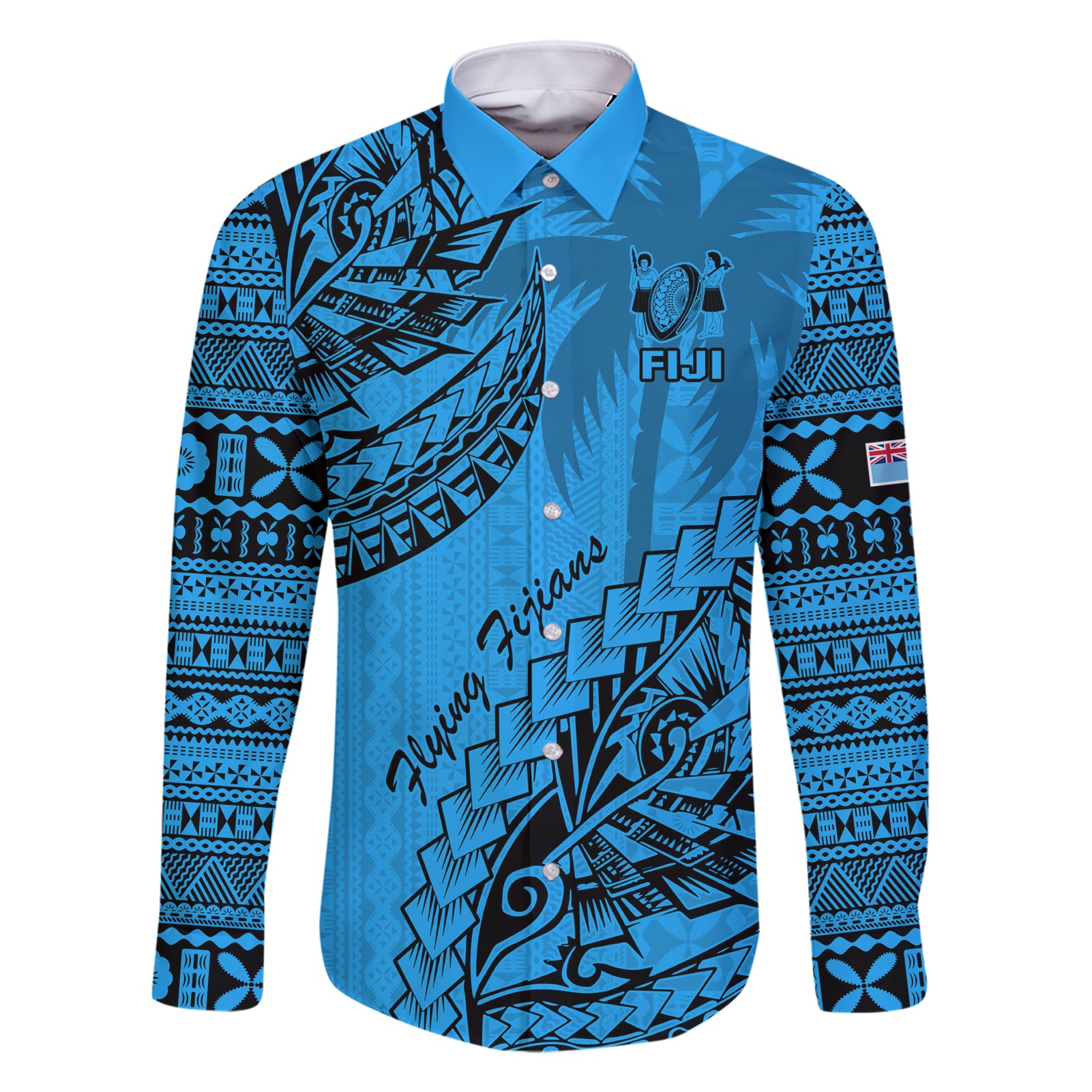 custom-fiji-rugby-family-matching-short-sleeve-bodycon-dress-and-hawaiian-shirt-kaiviti-fijian-tribal-world-cup-blue-no1