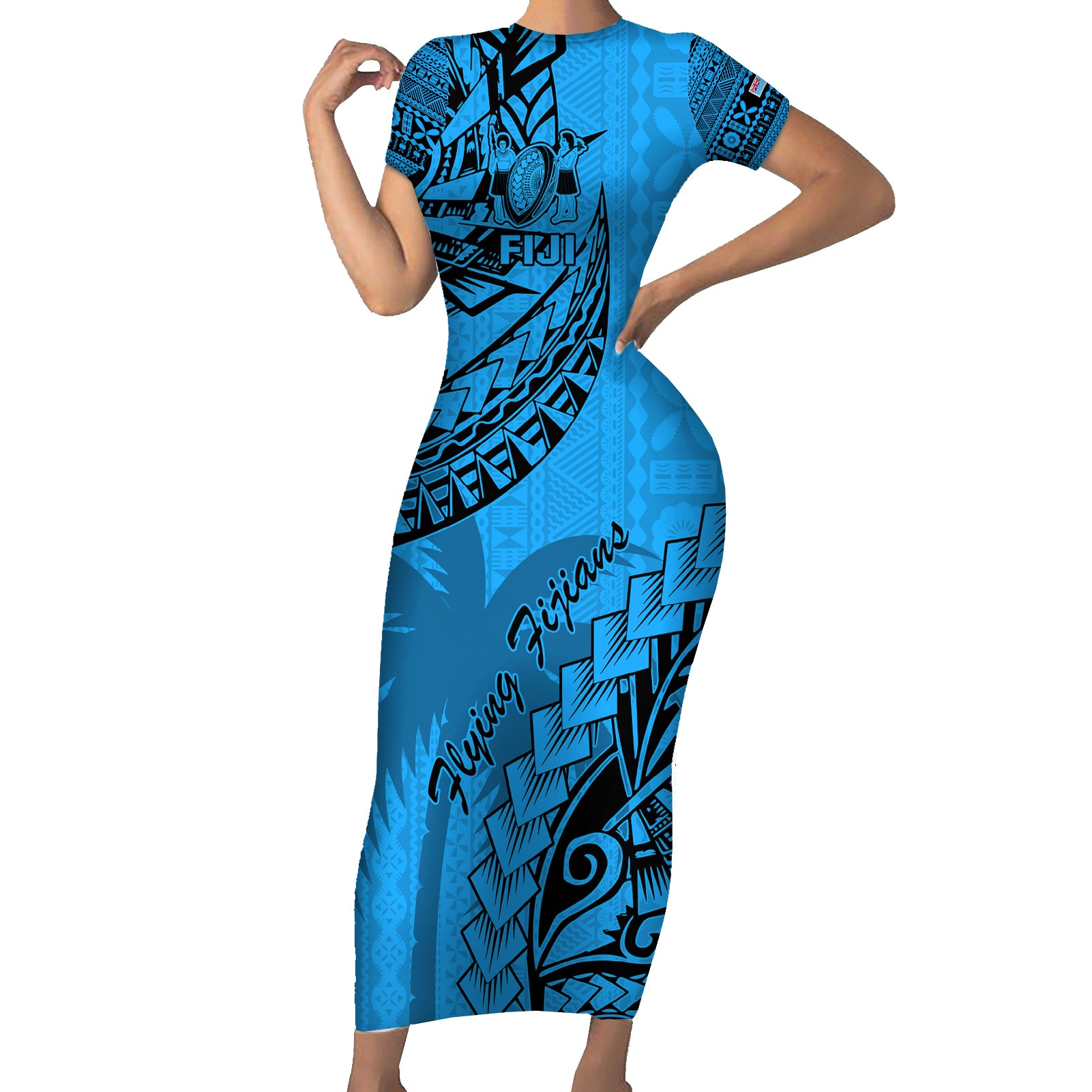 custom-fiji-rugby-family-matching-short-sleeve-bodycon-dress-and-hawaiian-shirt-kaiviti-fijian-tribal-world-cup-blue-no1