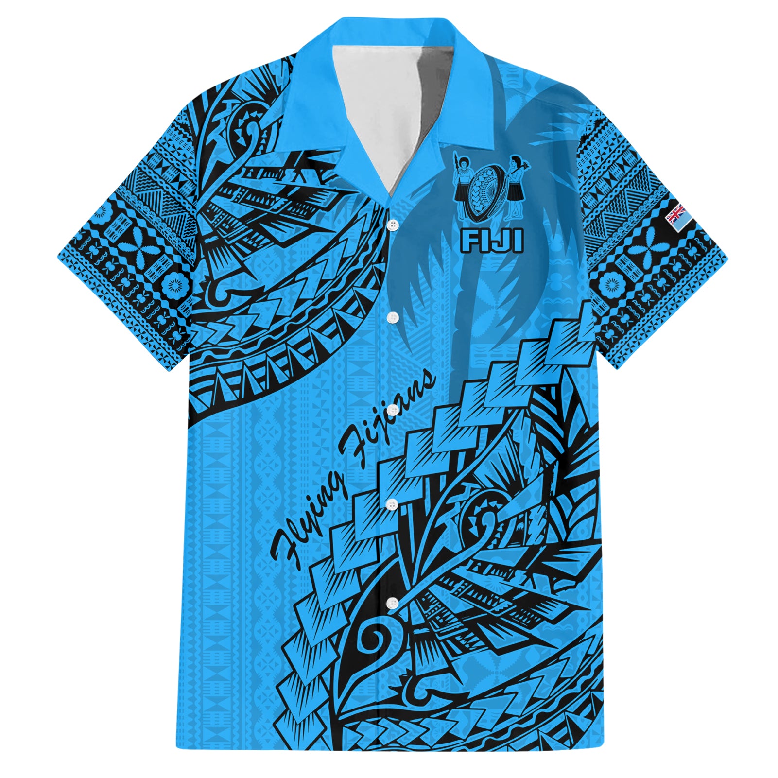 Custom Fiji Rugby Hawaiian Shirt Kaiviti Fijian Tribal World Cup Blue No1 - Vibe Hoodie Shop