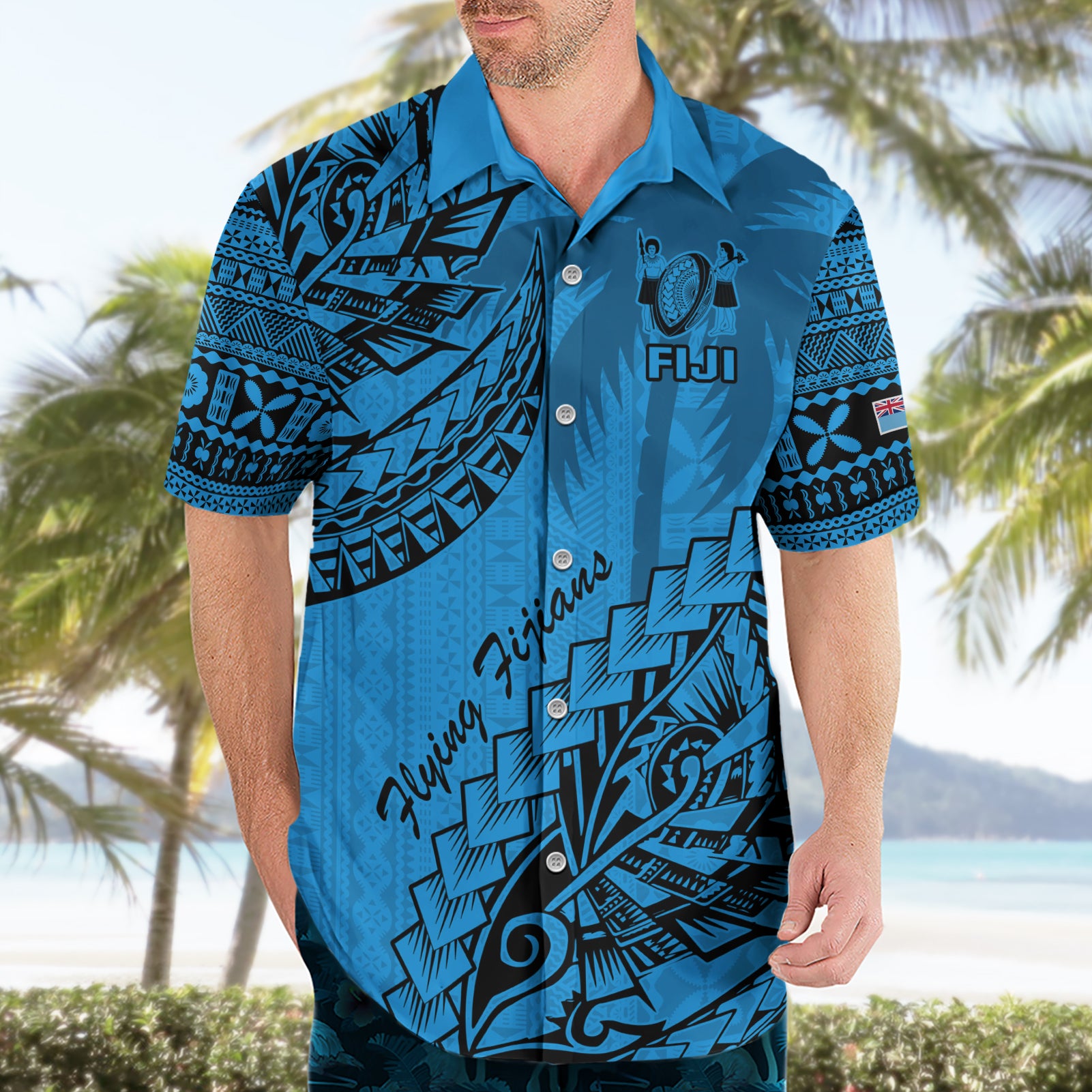 Custom Fiji Rugby Hawaiian Shirt Kaiviti Fijian Tribal World Cup Blue No1 - Vibe Hoodie Shop