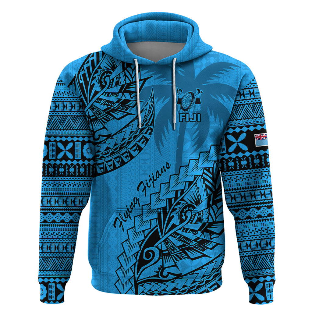 Custom Fiji Rugby Hoodie Kaiviti Fijian Tribal World Cup Blue No1 LT9 - Vibe Hoodie Shop