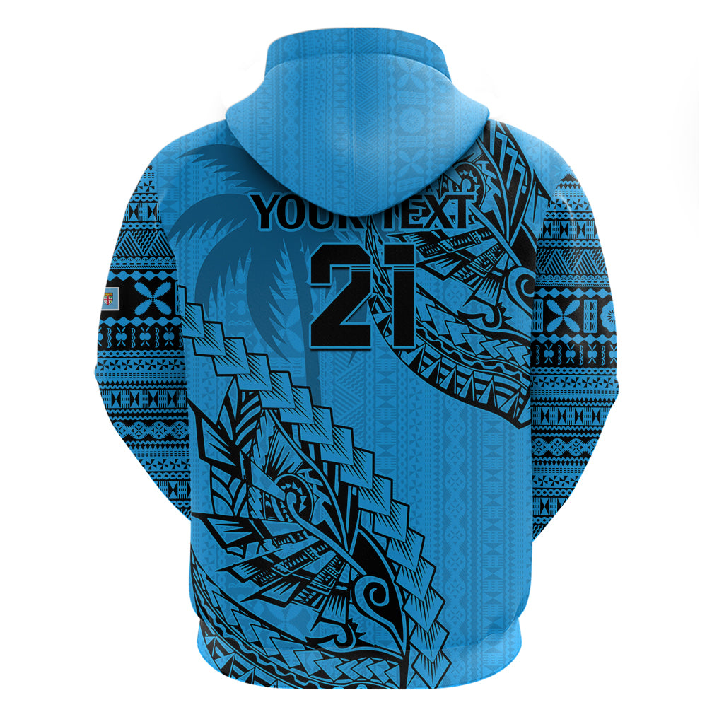 Custom Fiji Rugby Hoodie Kaiviti Fijian Tribal World Cup Blue No1 LT9 - Vibe Hoodie Shop