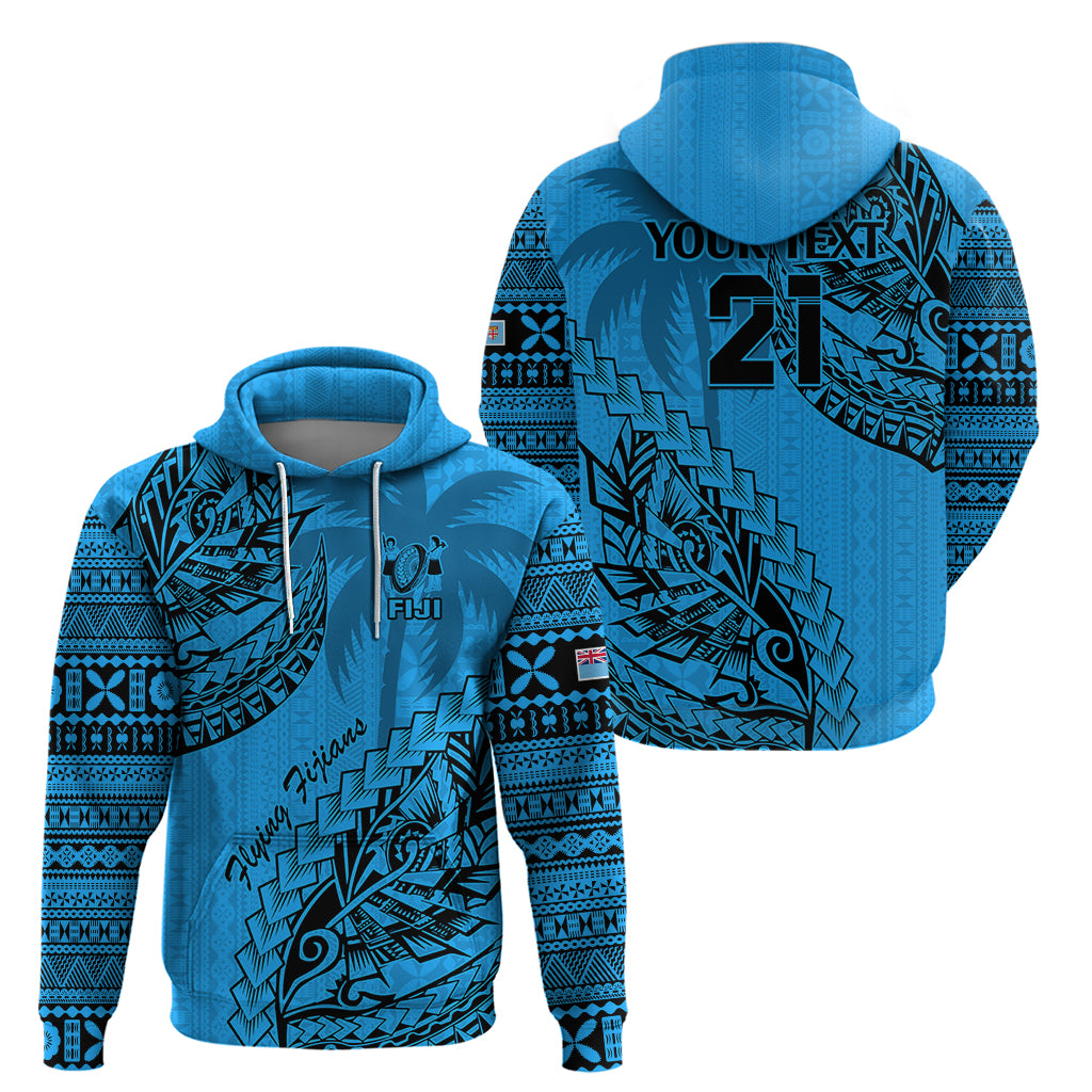 Custom Fiji Rugby Hoodie Kaiviti Fijian Tribal World Cup Blue No1 LT9 - Vibe Hoodie Shop