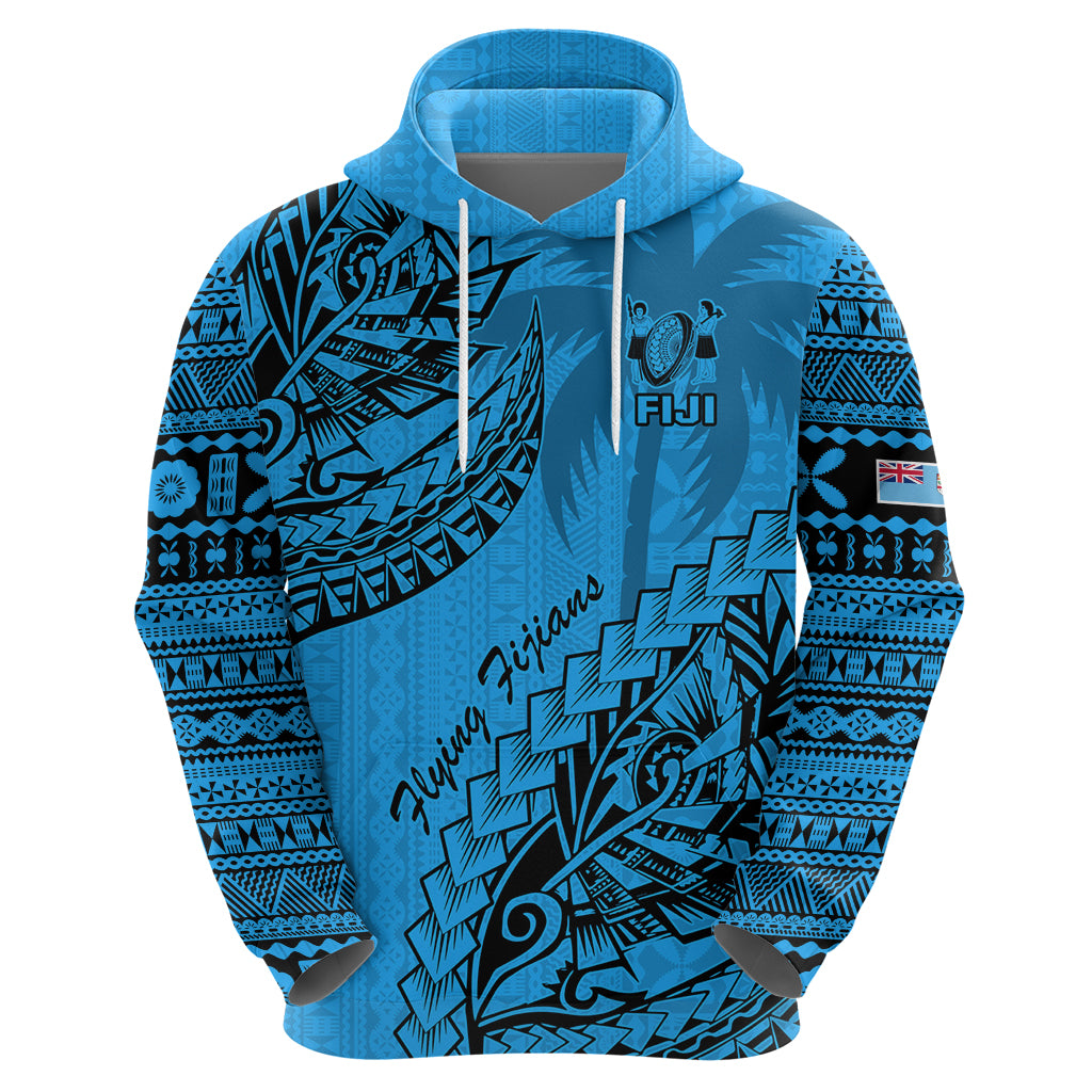 Custom Fiji Rugby Hoodie Kaiviti Fijian Tribal World Cup Blue No1 LT9 - Vibe Hoodie Shop