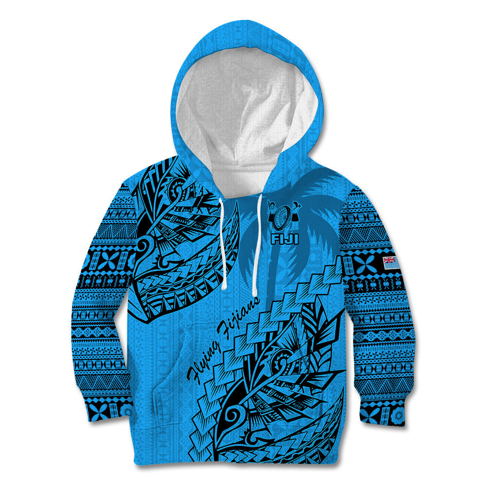 Custom Fiji Rugby Kid Hoodie Kaiviti Fijian Tribal World Cup Blue No1 - Vibe Hoodie Shop