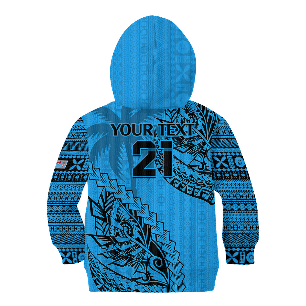 Custom Fiji Rugby Kid Hoodie Kaiviti Fijian Tribal World Cup Blue No1 - Vibe Hoodie Shop