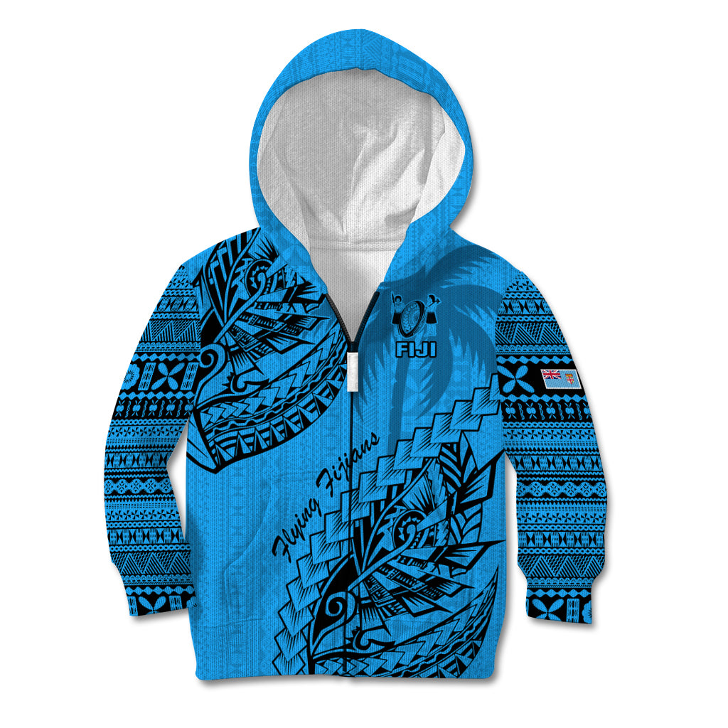 Custom Fiji Rugby Kid Hoodie Kaiviti Fijian Tribal World Cup Blue No1 - Vibe Hoodie Shop