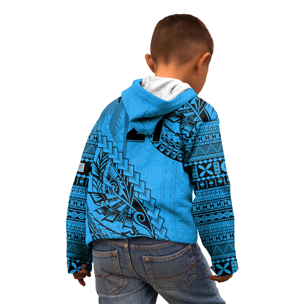 Custom Fiji Rugby Kid Hoodie Kaiviti Fijian Tribal World Cup Blue No1 - Vibe Hoodie Shop