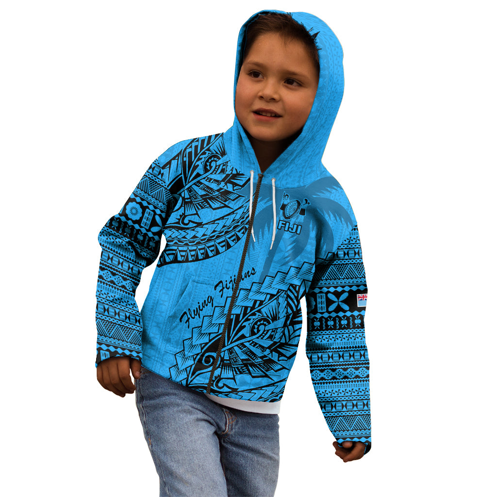 Custom Fiji Rugby Kid Hoodie Kaiviti Fijian Tribal World Cup Blue No1 - Vibe Hoodie Shop