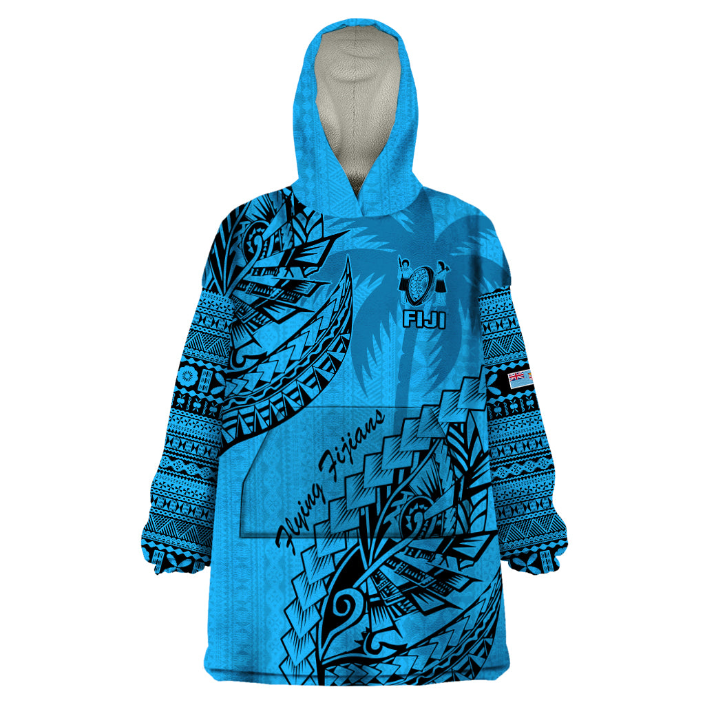 Custom Fiji Rugby Wearable Blanket Hoodie Kaiviti Fijian Tribal World Cup Blue No1 - Vibe Hoodie Shop