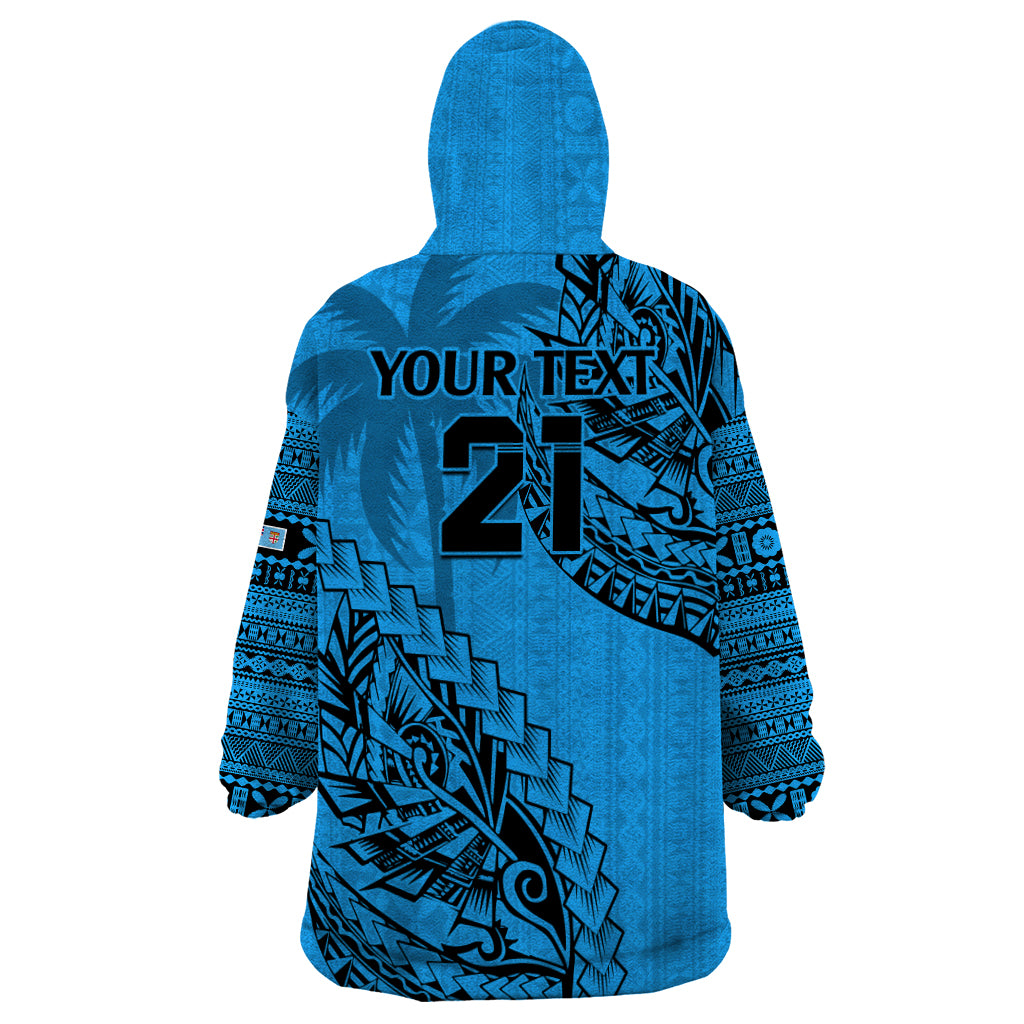 Custom Fiji Rugby Wearable Blanket Hoodie Kaiviti Fijian Tribal World Cup Blue No1 - Vibe Hoodie Shop