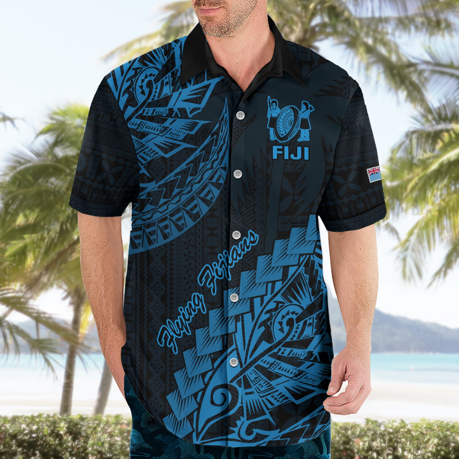 Fiji Rugby Hawaiian Shirt Kaiviti Fijian Tribal World Cup Blue No2 - Vibe Hoodie Shop