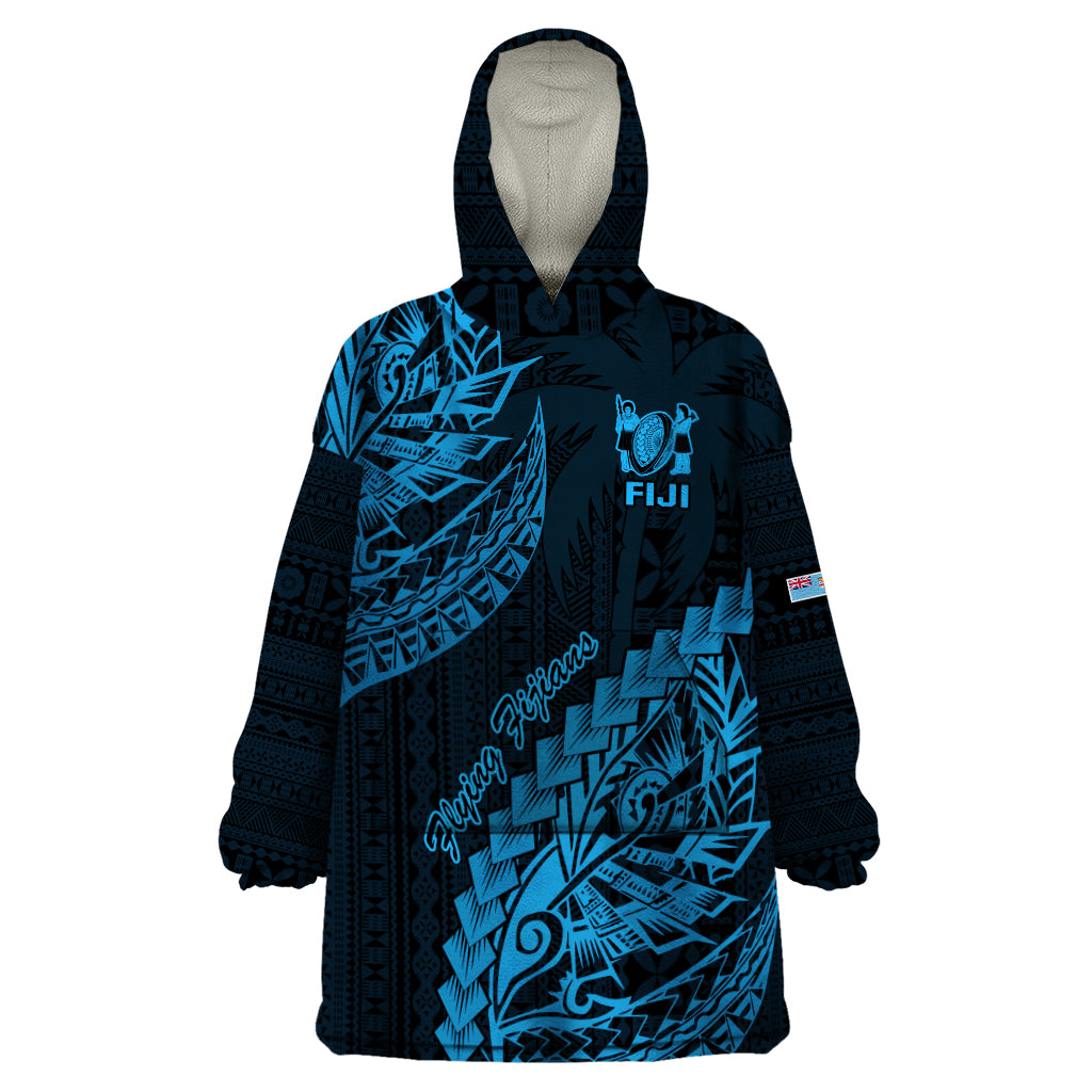 Fiji Rugby Wearable Blanket Hoodie Kaiviti Fijian Tribal World Cup Blue No2 - Vibe Hoodie Shop