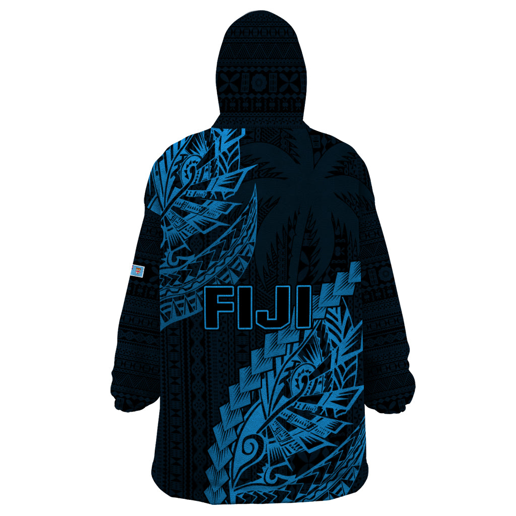 Fiji Rugby Wearable Blanket Hoodie Kaiviti Fijian Tribal World Cup Blue No2 - Vibe Hoodie Shop