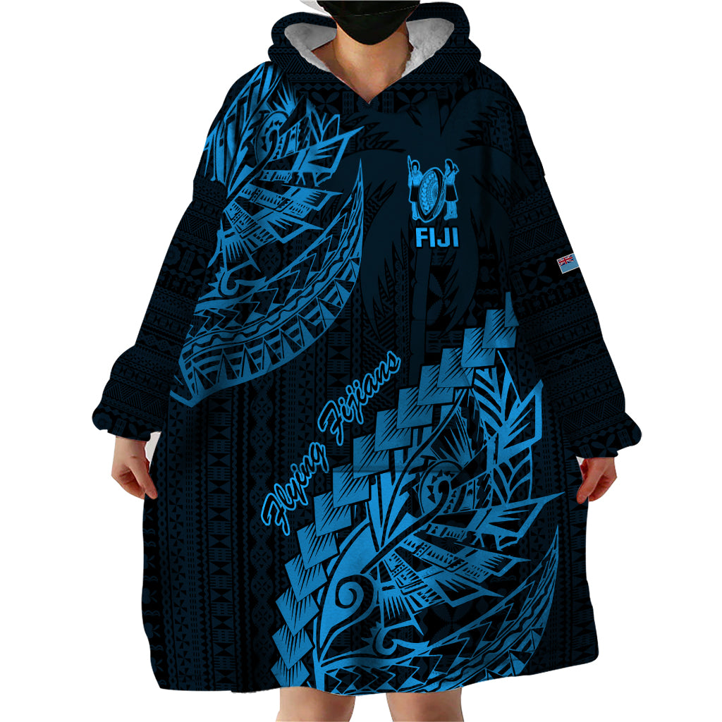 Fiji Rugby Wearable Blanket Hoodie Kaiviti Fijian Tribal World Cup Blue No2 - Vibe Hoodie Shop