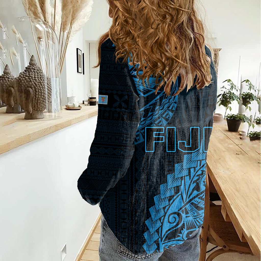 Fiji Rugby Women Casual Shirt Kaiviti Fijian Tribal World Cup Blue No2 - Vibe Hoodie Shop
