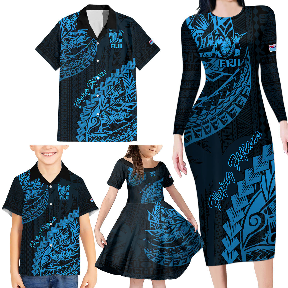 custom-fiji-rugby-family-matching-long-sleeve-bodycon-dress-and-hawaiian-shirt-kaiviti-fijian-tribal-world-cup-blue-no2