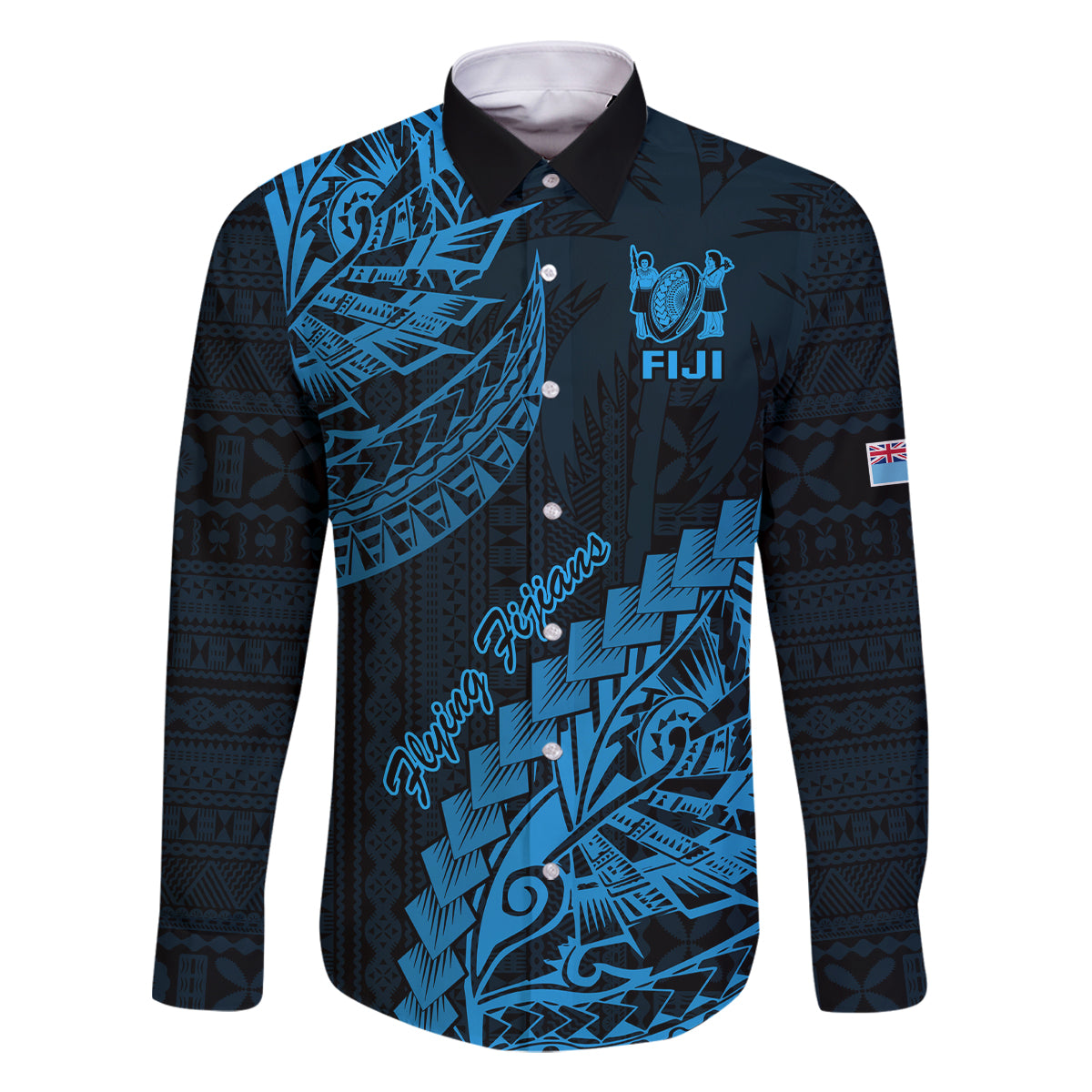 custom-fiji-rugby-family-matching-long-sleeve-bodycon-dress-and-hawaiian-shirt-kaiviti-fijian-tribal-world-cup-blue-no2