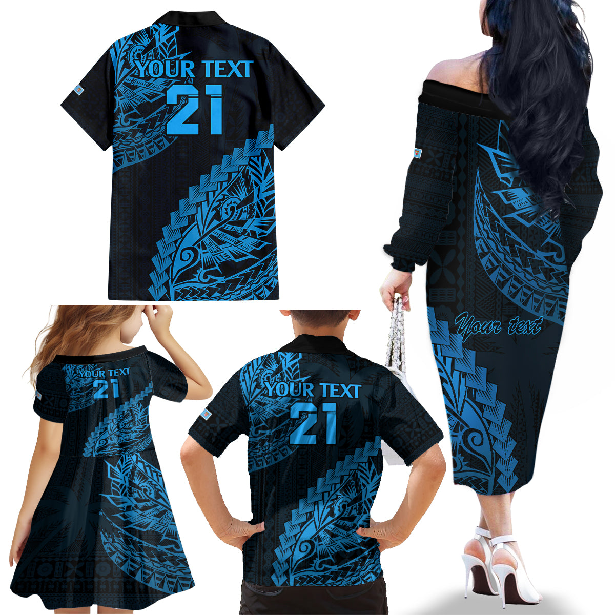 custom-fiji-rugby-family-matching-off-shoulder-long-sleeve-dress-and-hawaiian-shirt-kaiviti-fijian-tribal-world-cup-blue-no2