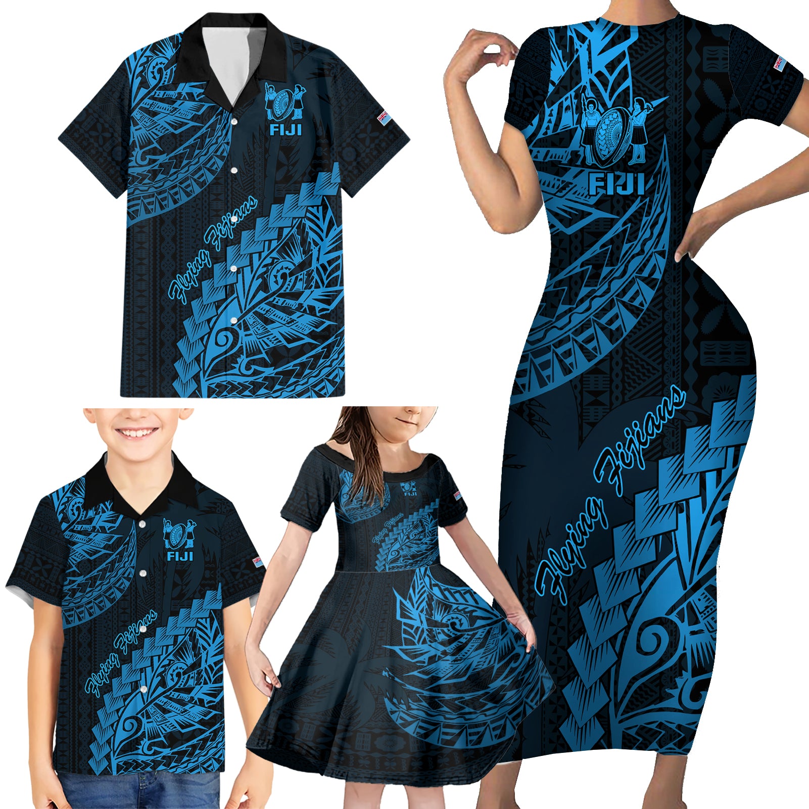 custom-fiji-rugby-family-matching-short-sleeve-bodycon-dress-and-hawaiian-shirt-kaiviti-fijian-tribal-world-cup-blue-no2