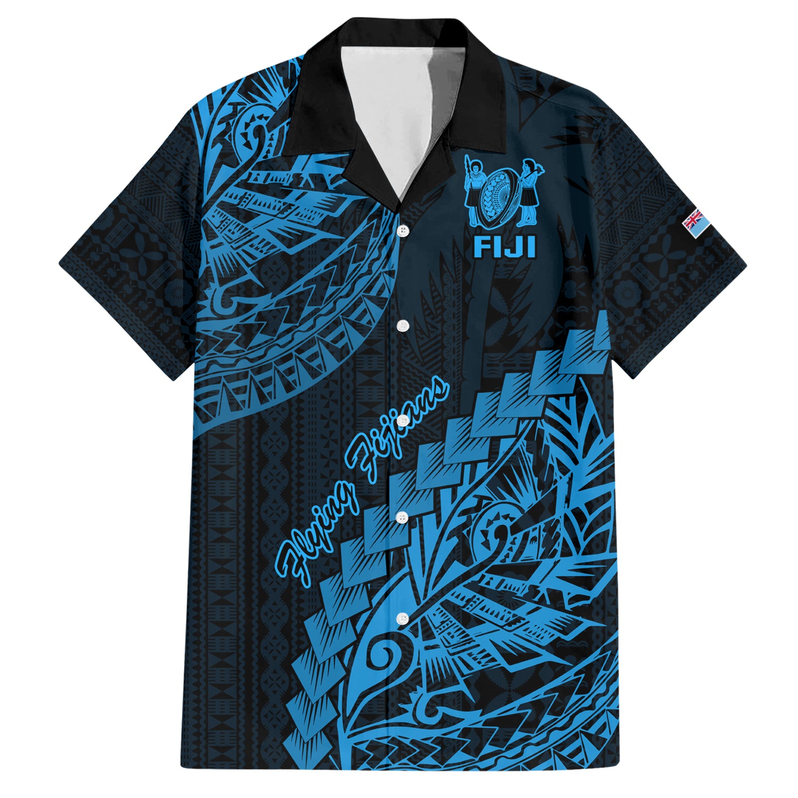 Custom Fiji Rugby Hawaiian Shirt Kaiviti Fijian Tribal World Cup Blue No2 - Vibe Hoodie Shop