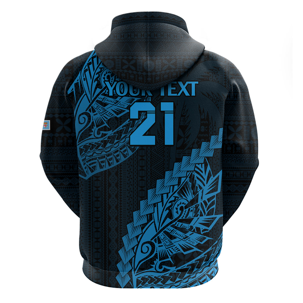 Custom Fiji Rugby Hoodie Kaiviti Fijian Tribal World Cup Blue No2 LT9 - Vibe Hoodie Shop
