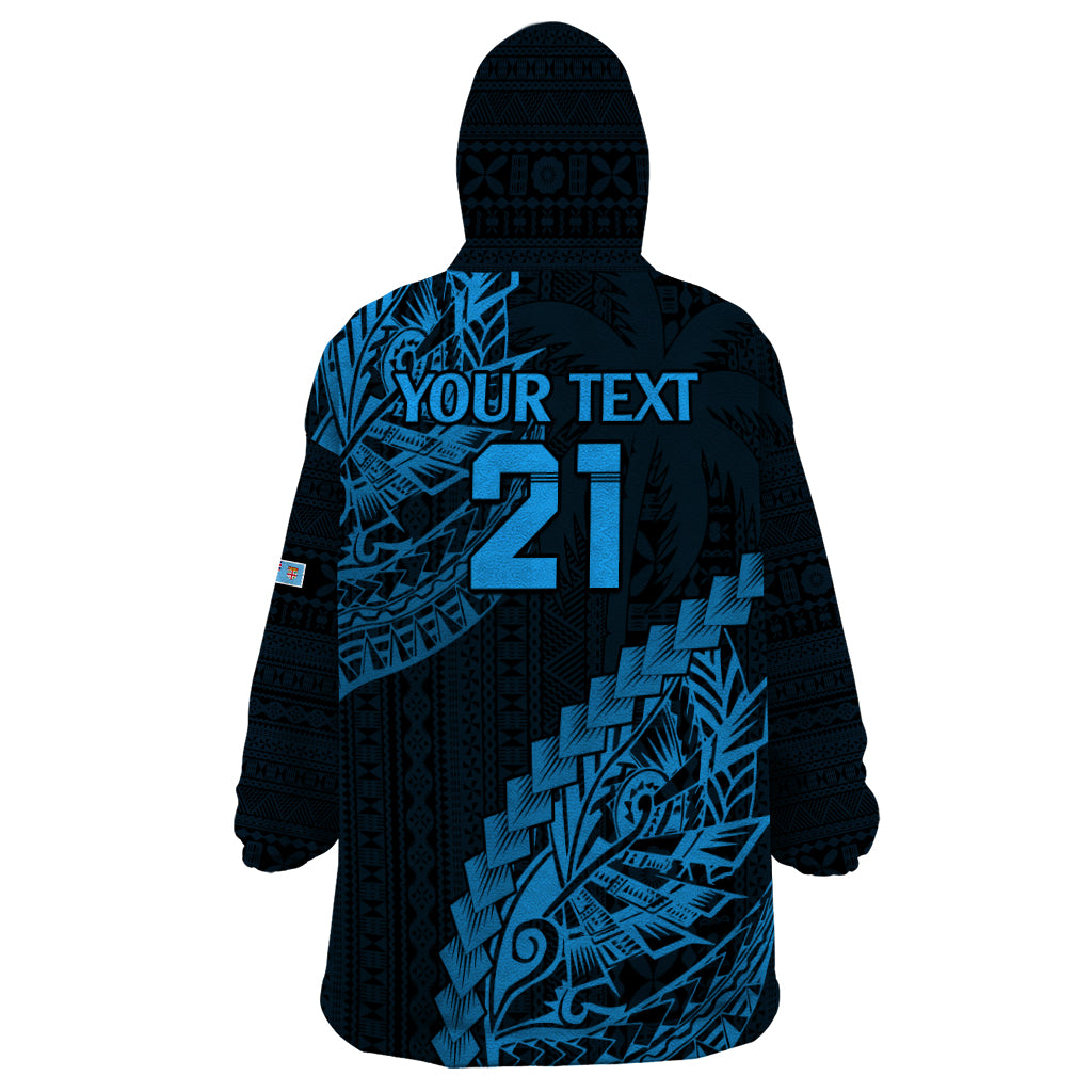 Custom Fiji Rugby Wearable Blanket Hoodie Kaiviti Fijian Tribal World Cup Blue No2 - Vibe Hoodie Shop