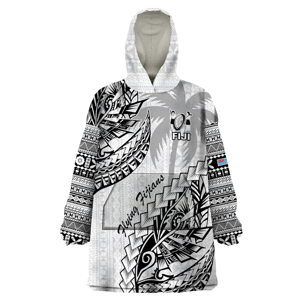 Fiji Rugby Wearable Blanket Hoodie Kaiviti Fijian Tribal World Cup White - Vibe Hoodie Shop