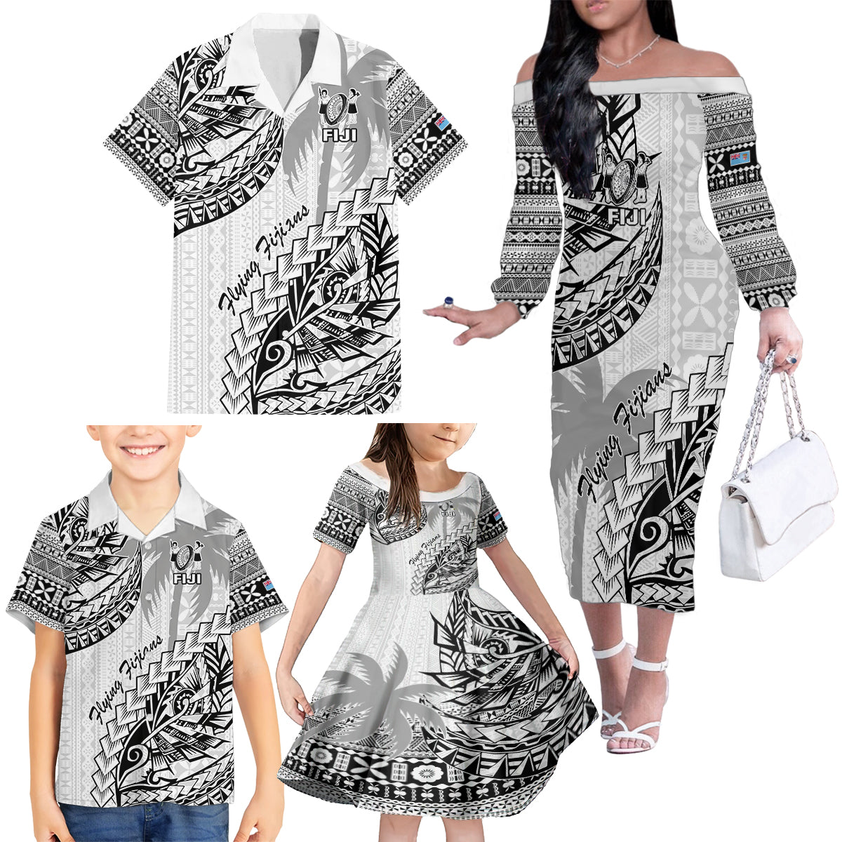 custom-fiji-rugby-family-matching-off-shoulder-long-sleeve-dress-and-hawaiian-shirt-kaiviti-fijian-tribal-world-cup-white