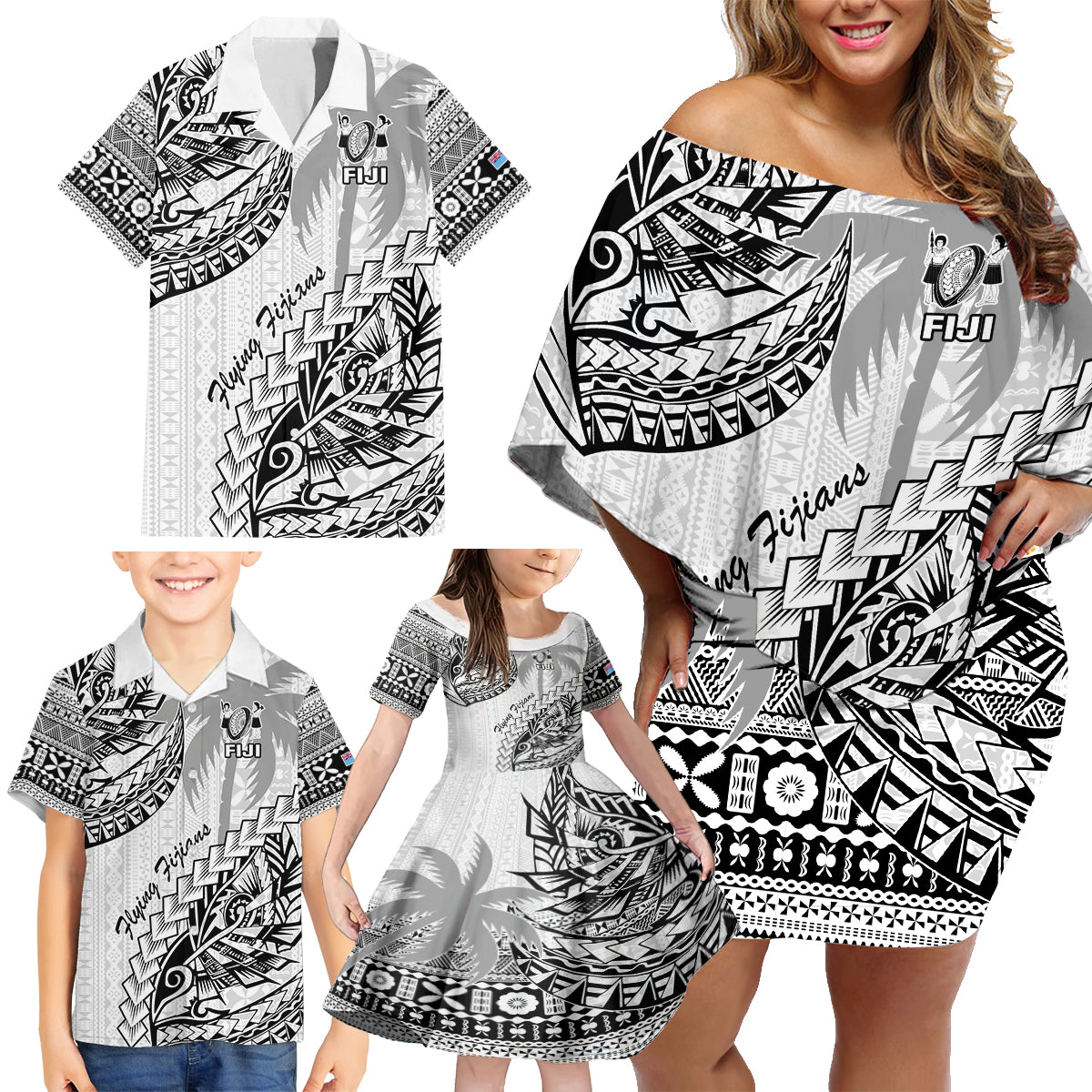 custom-fiji-rugby-family-matching-off-shoulder-short-dress-and-hawaiian-shirt-kaiviti-fijian-tribal-world-cup-white