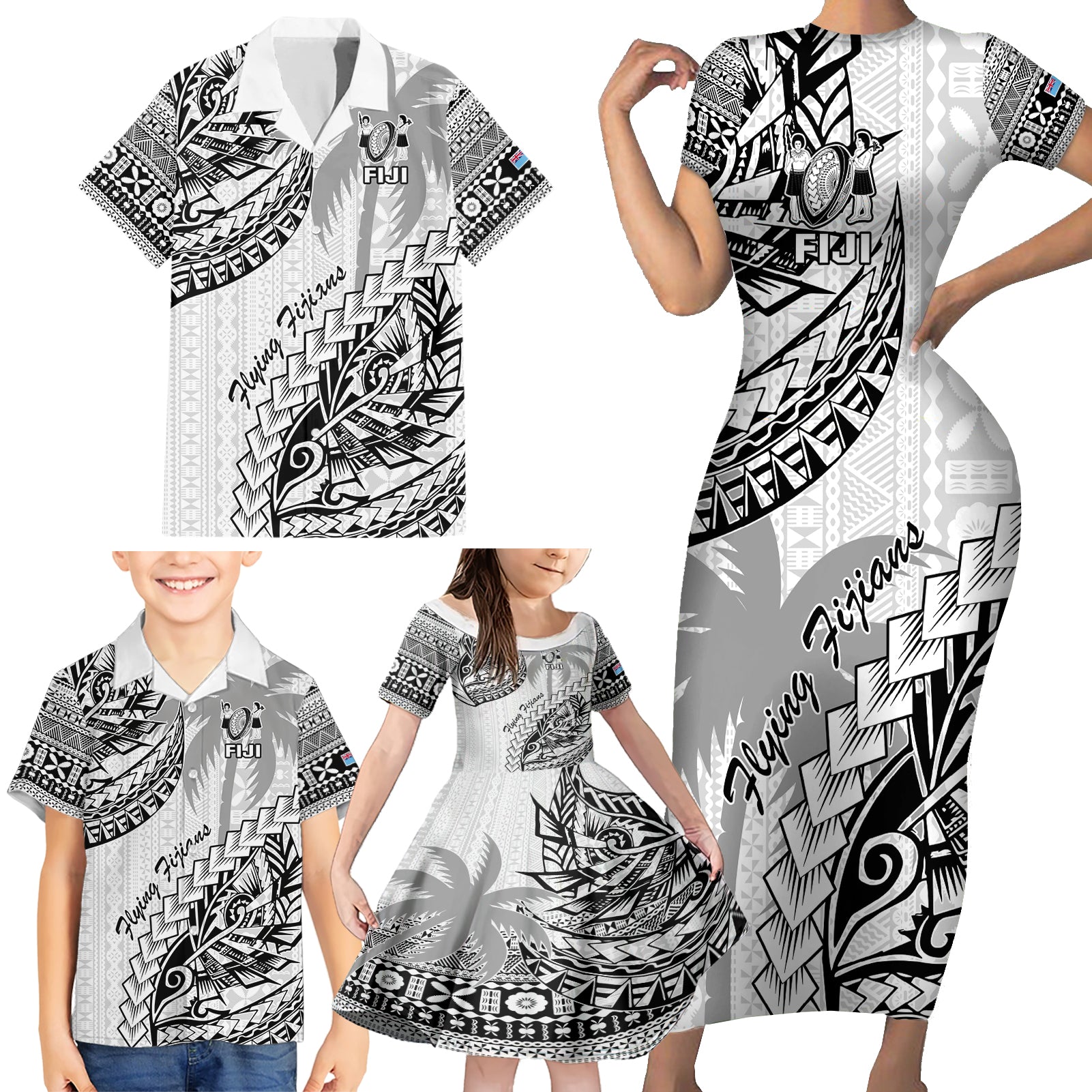 custom-fiji-rugby-family-matching-short-sleeve-bodycon-dress-and-hawaiian-shirt-kaiviti-fijian-tribal-world-cup-white