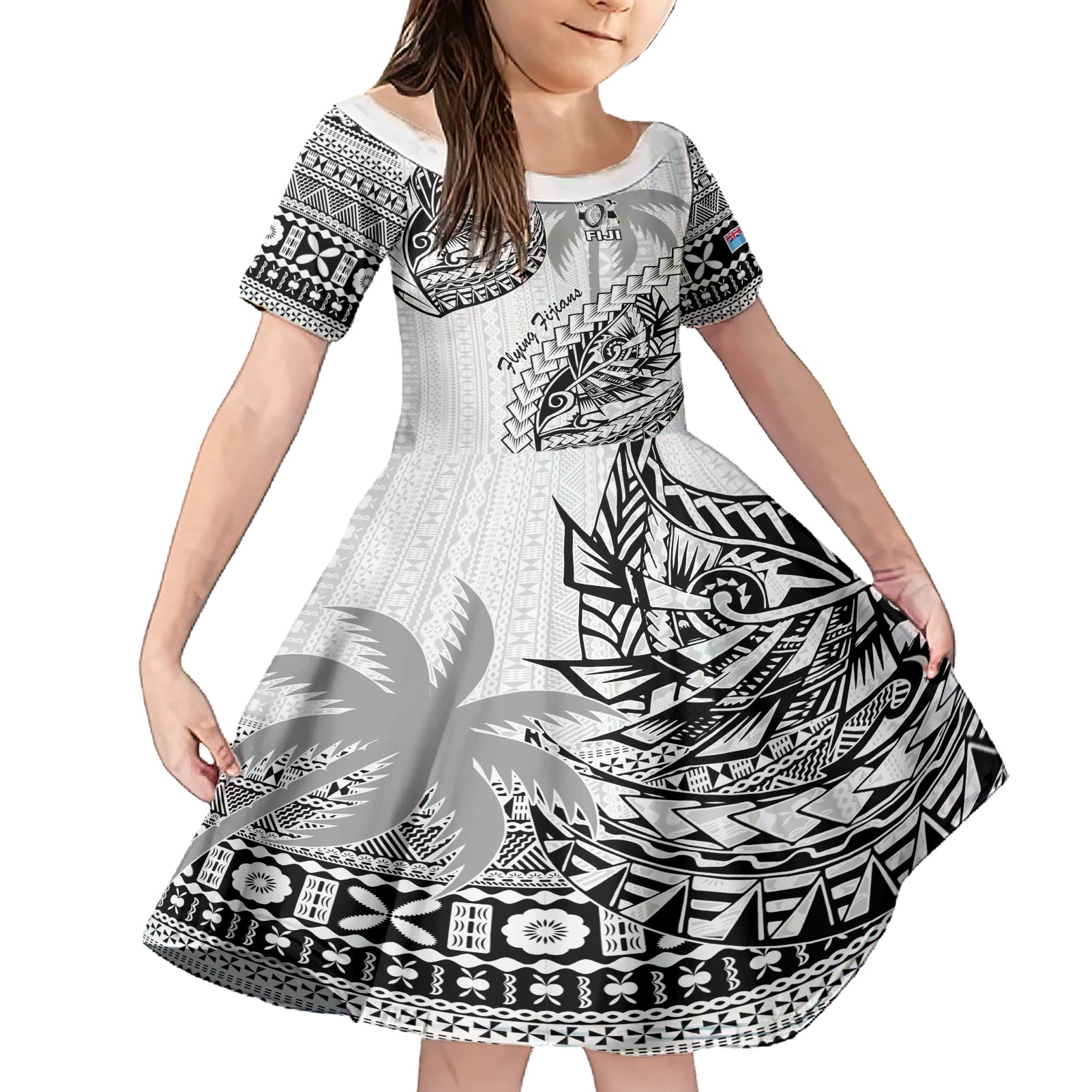 custom-fiji-rugby-family-matching-short-sleeve-bodycon-dress-and-hawaiian-shirt-kaiviti-fijian-tribal-world-cup-white