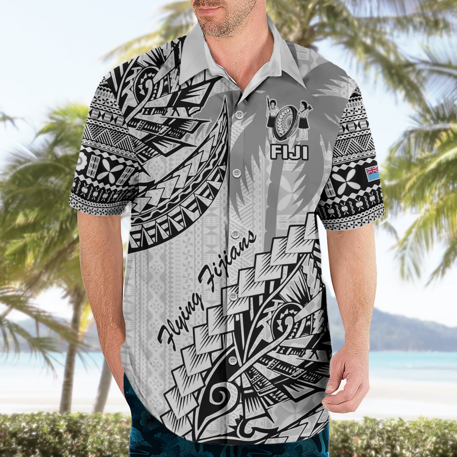 Custom Fiji Rugby Hawaiian Shirt Kaiviti Fijian Tribal World Cup White - Vibe Hoodie Shop