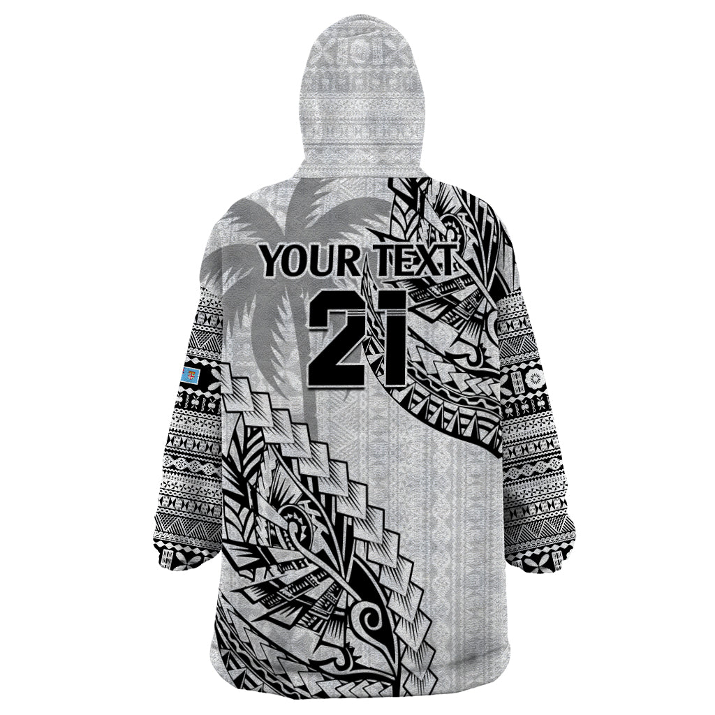 Custom Fiji Rugby Wearable Blanket Hoodie Kaiviti Fijian Tribal World Cup White - Vibe Hoodie Shop