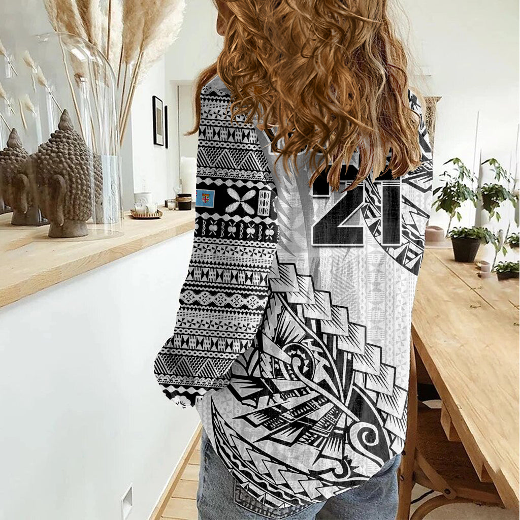 Custom Fiji Rugby Women Casual Shirt Kaiviti Fijian Tribal World Cup White - Vibe Hoodie Shop
