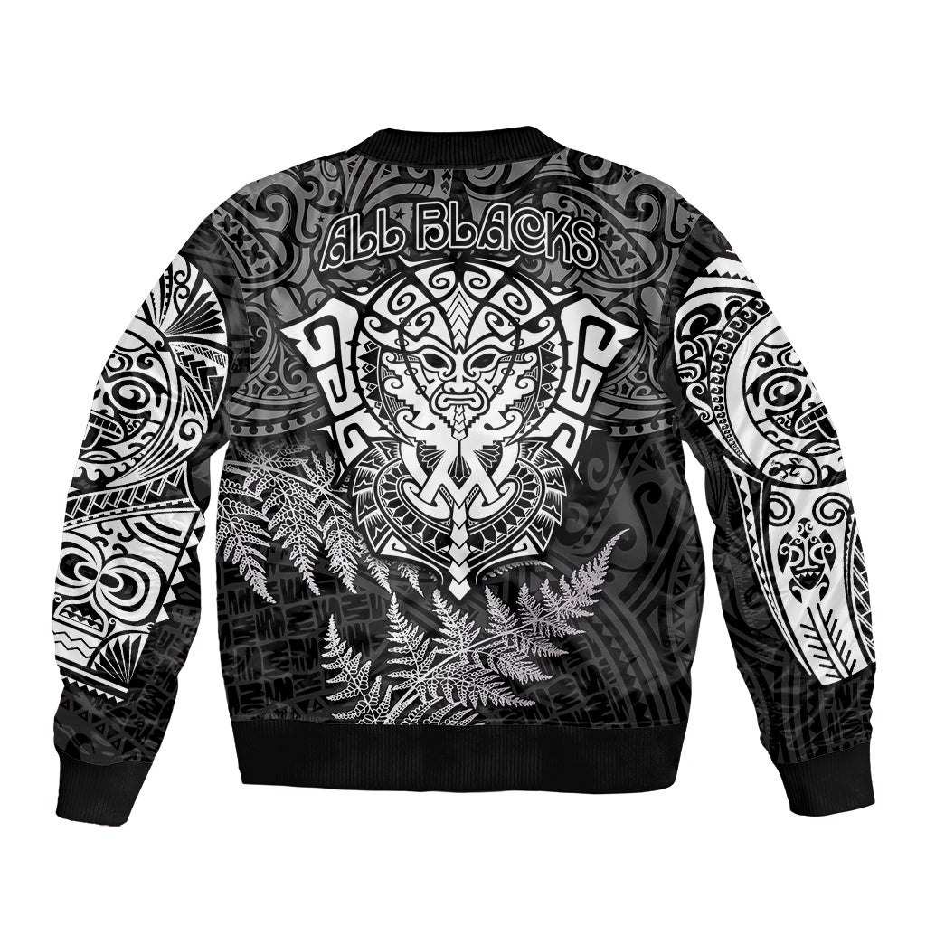 New Zealand Rugby Bomber Jacket Silver Fern All Black Mix Ta Moko White Style - Vibe Hoodie Shop