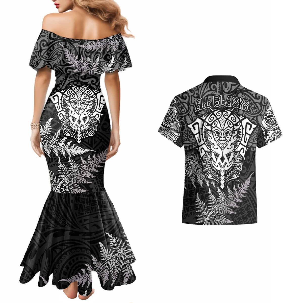 new-zealand-rugby-couples-matching-mermaid-dress-and-hawaiian-shirt-silver-fern-all-black-mix-ta-moko-white-style